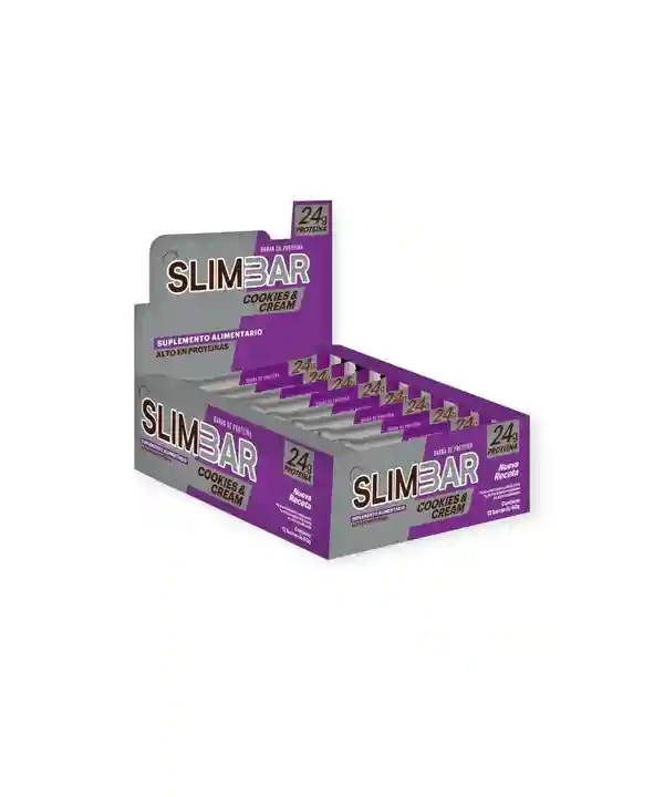 Caja 12 Barritas de Proteína Slimbar 60g_ Cookies and Cream