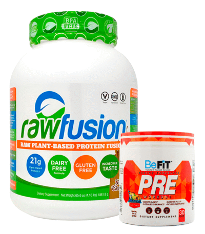 Pack proteina vegetal rawfusion + pre entreno be fit